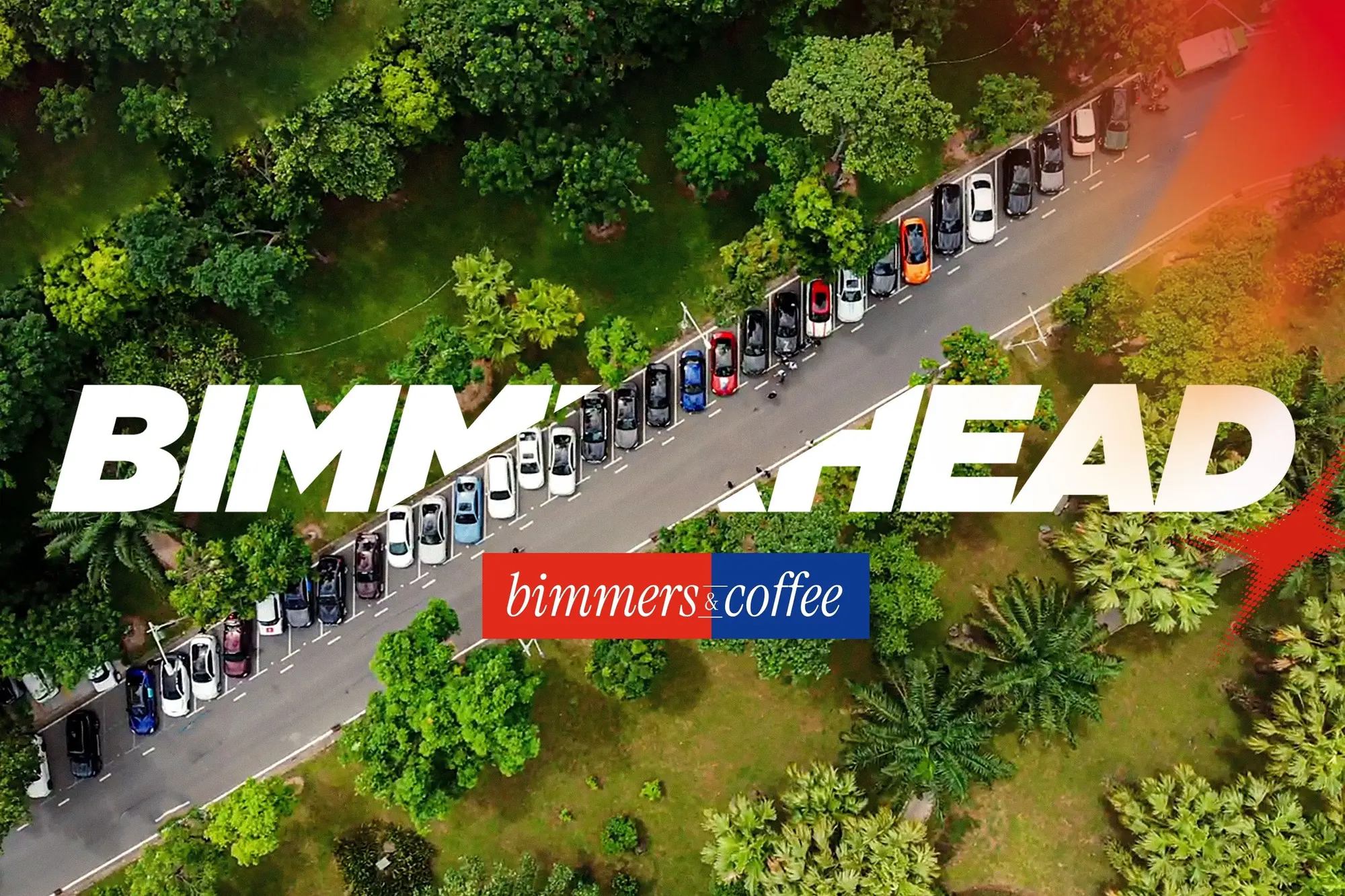 Bimmers & Coffee — BIMMERHEAD, hàng xe đỗ dọc đường giữa hàng cây